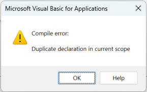 compile error duplicate declaration in current scope